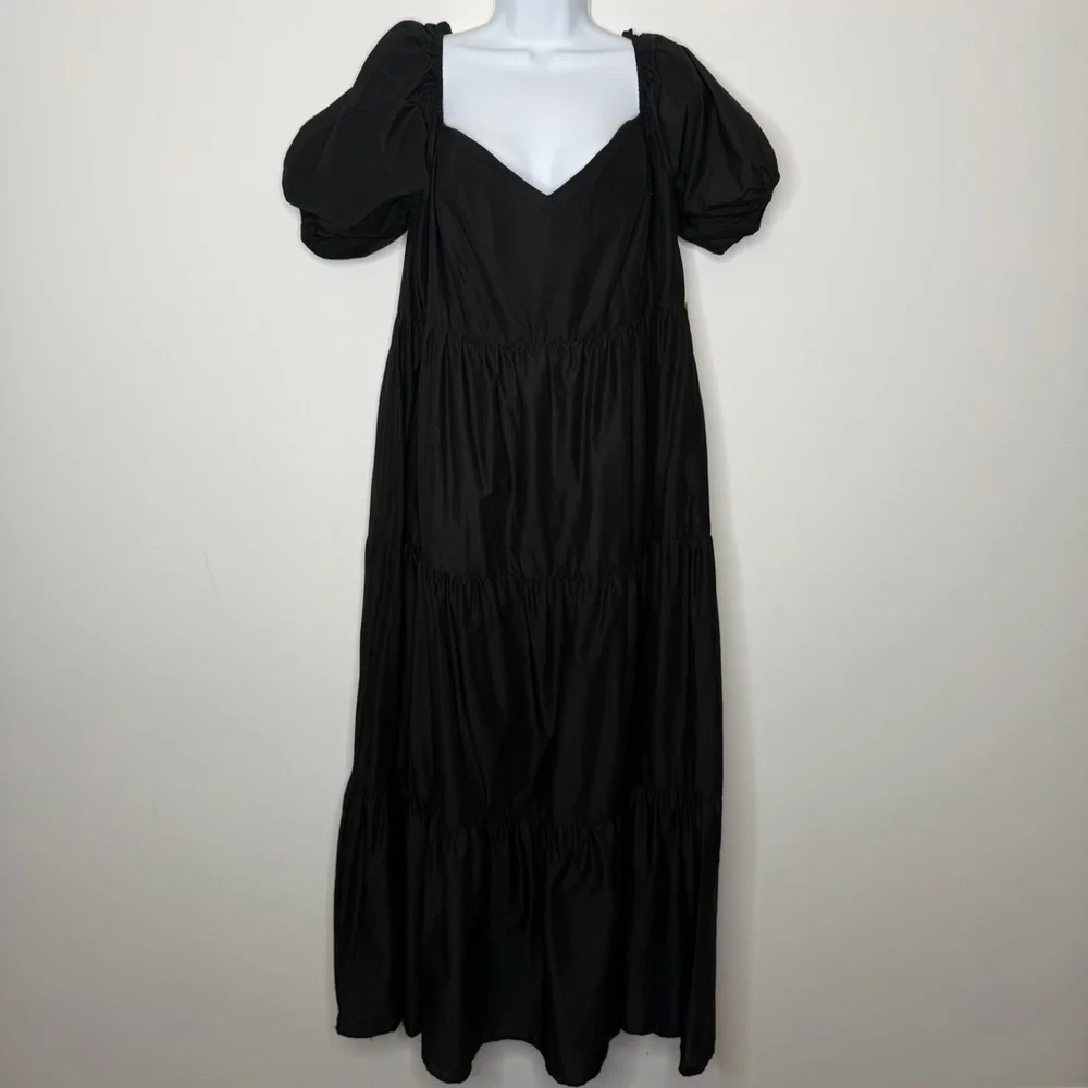 Eloquii Black Puff Sleeve Tiered Maxi Dress - Picture 2 of 12